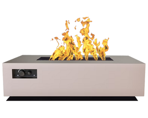 Photo of the rectangular fire table by warming trends with a link to the product page